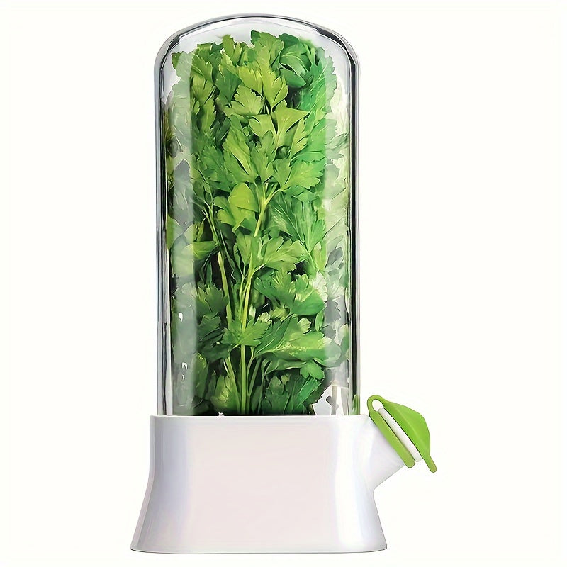 1pc Transparent Herb & Vegetable Preservation Box with White Lid - Durable Plastic, Manual Freshness Keeper for Various Herbs and Vegetables - Essential Kitchen Gadget