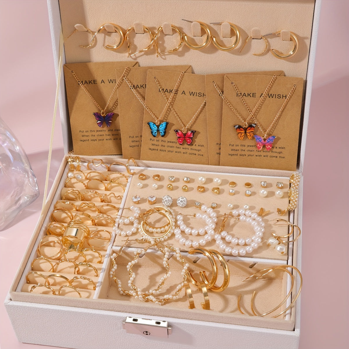 Vintage Elegant Fashion Love Butterfly Multi-element Jewelry Set - 5pcs/99pcs, Perfect for Brazilian Women's Daily Wear, Dating, Vacation, Party, Anniversary. Includes Pendant Necklace, Earrings, and Ring. No Box Included. Good Luck and Direction.