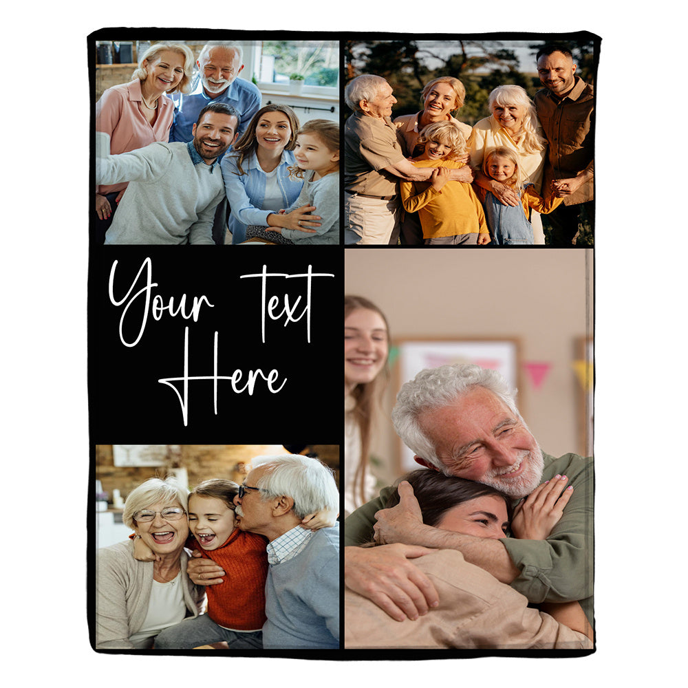 Create Lasting Family Memories with a Custom Flannel Throw Blanket - Add Your Own Photo & Message, Soft & Warm for Couch, Bed, or Travel - Ideal Gift for Loved Ones, Personalize with Four Square Photos, Great for Birthdays, Holidays, or Relaxing in an