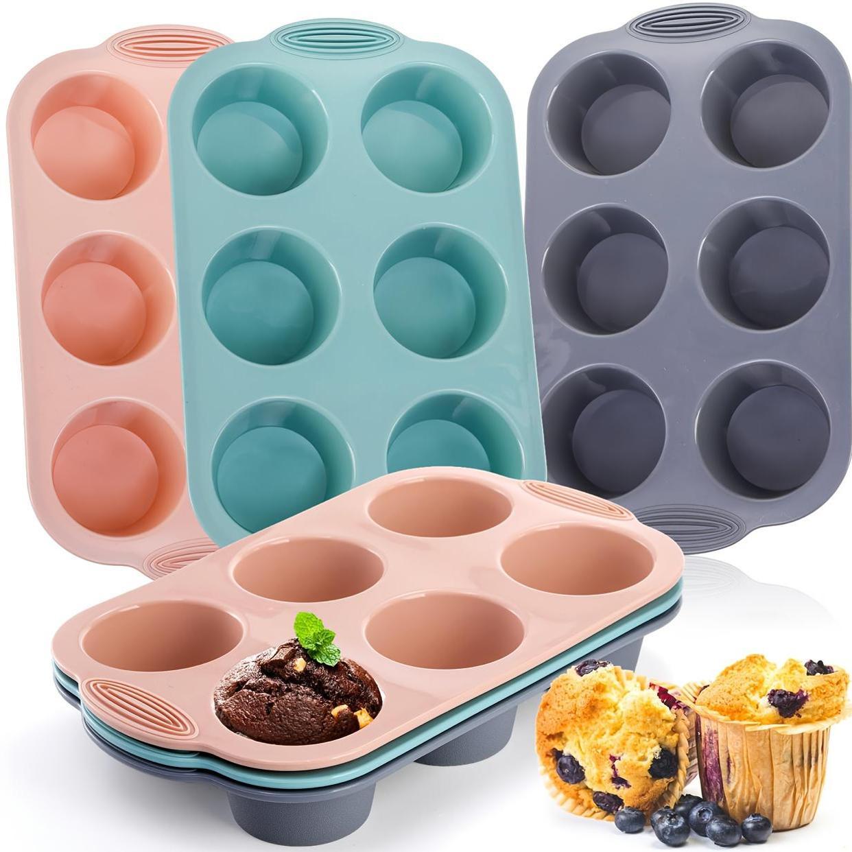 Non-stick Silicone Muffin Pan with 6/12 Cavities, Food Grade Paper Cupcake Mold, Brownie Cake Tart Bread Baking Pan. Safe for Dishwasher, BPA Free.