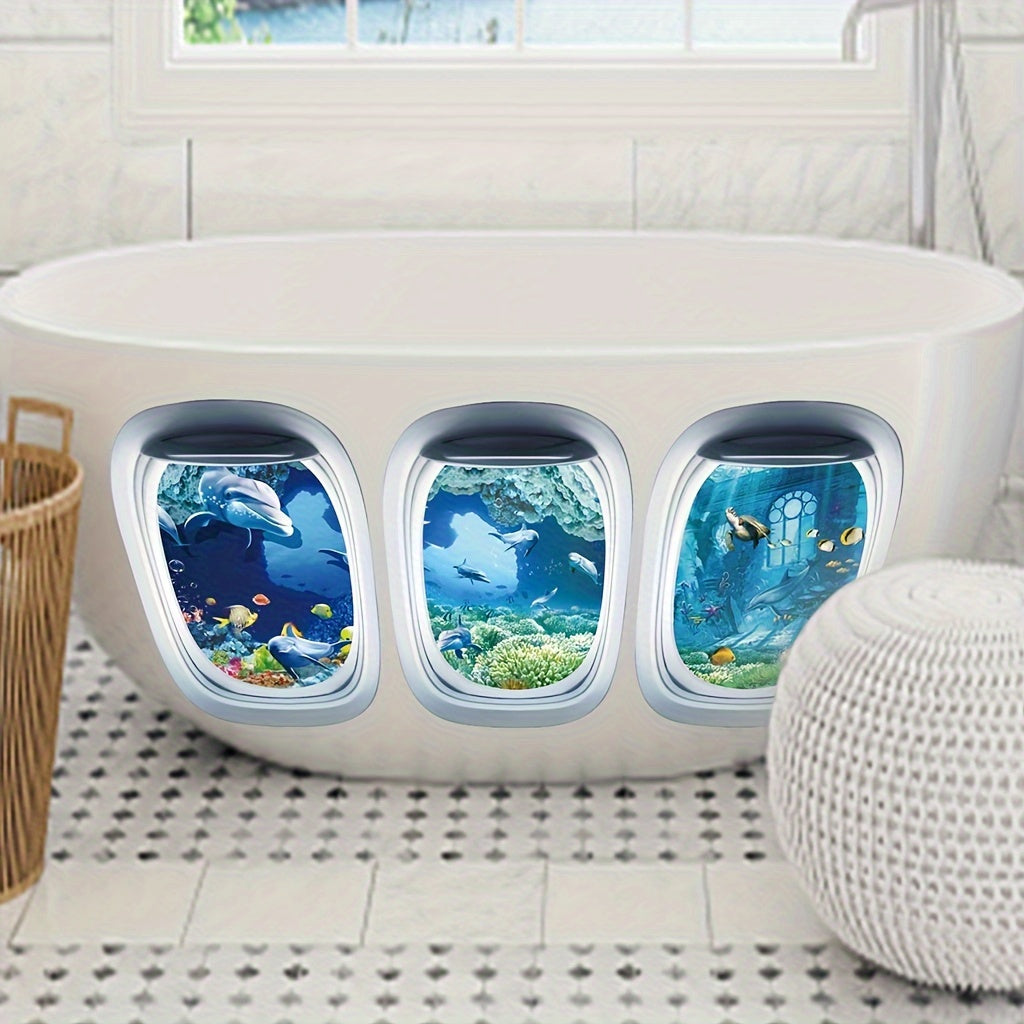 3 Marine Life Print Bathtub Appliques, Waterproof Stickers for Non-slip Bathtub, Removable Wall Decals for Bathroom Decor.