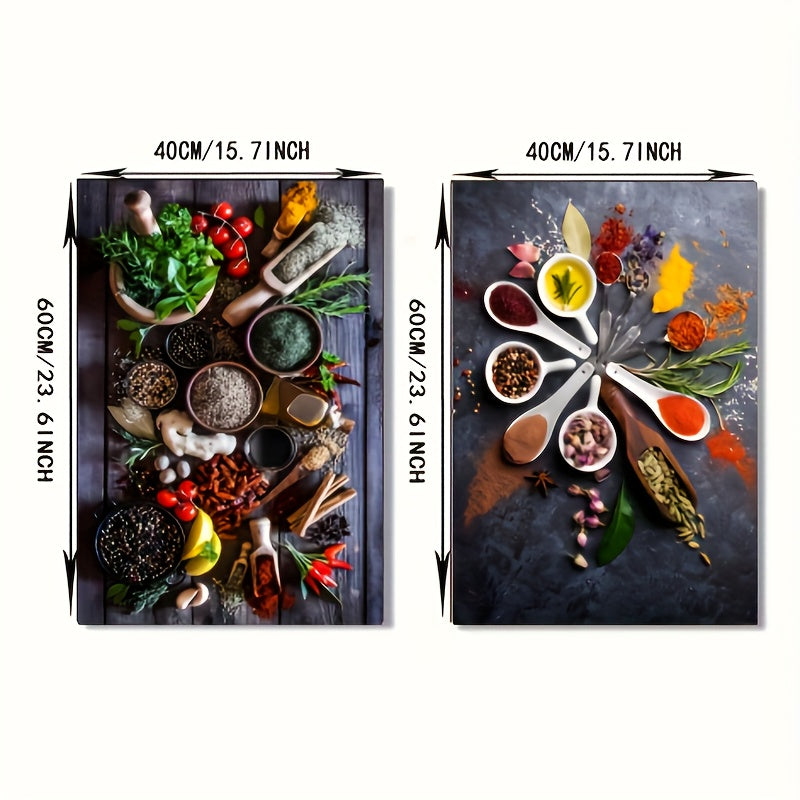 Spice & Vanilla Kitchen Wall Art Set, 2 pieces, frameless canvas prints, 39.88x59.94cm. Ideal for dining room decor.