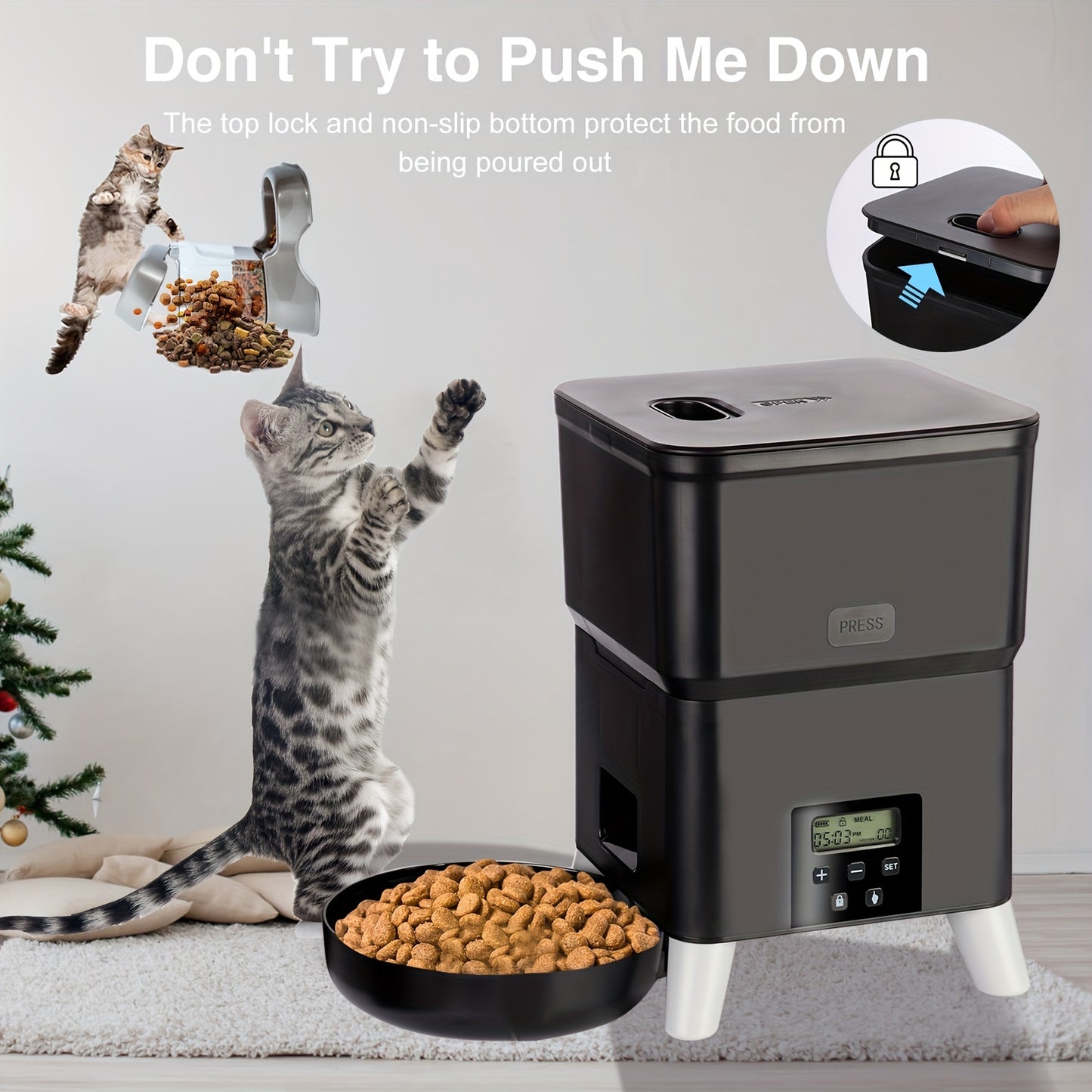 3L Smart Automatic Pet Feeder with Timer - USB & Battery Powered, Slow Feed Dispenser for Cats and Dogs, Plug Not Included