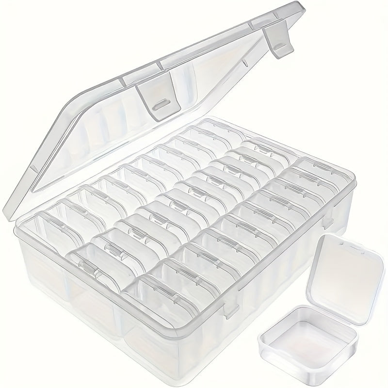 Spacious jewelry box with 30 compartments, clear plastic storage for pearls and small items.