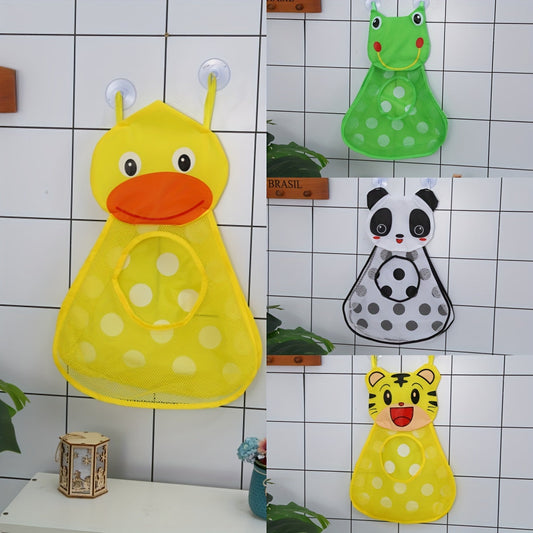 Mesh Net Toy Storage Bag with Suction Cups for Kids Bath Time, featuring Cute Duck and Frog Designs. Ideal as Bath Game Bag and Bathroom Organizer. Perfect for Christmas, Halloween, Thanksgiving, or Easter Gift.