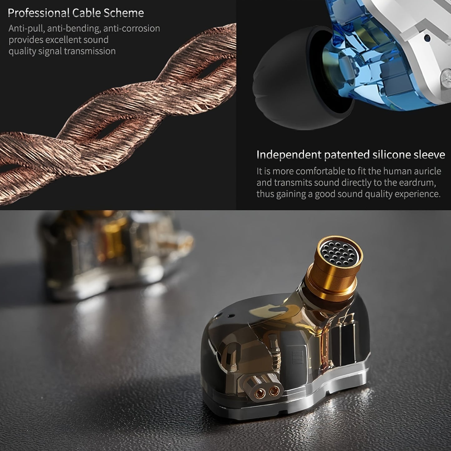 KZ ZS10 Pro earbuds with 4BA 1DD drivers and HiFi bass, includes detachable 2-Pin C cable.