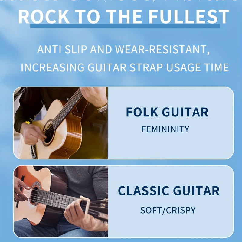 Adjustable woven nylon guitar strap for back shoulder, suitable for string instruments.