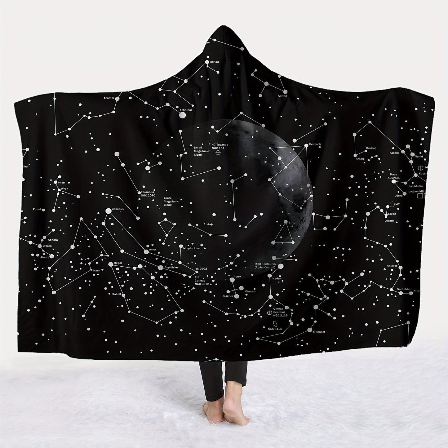 Starry Sky Hooded Blanket - This magical blanket is perfect for napping, lounging, or traveling. Get cozy and stay warm with this soft and thick hooded cape blanket, ideal for use on the sofa, in the office, or in bed.