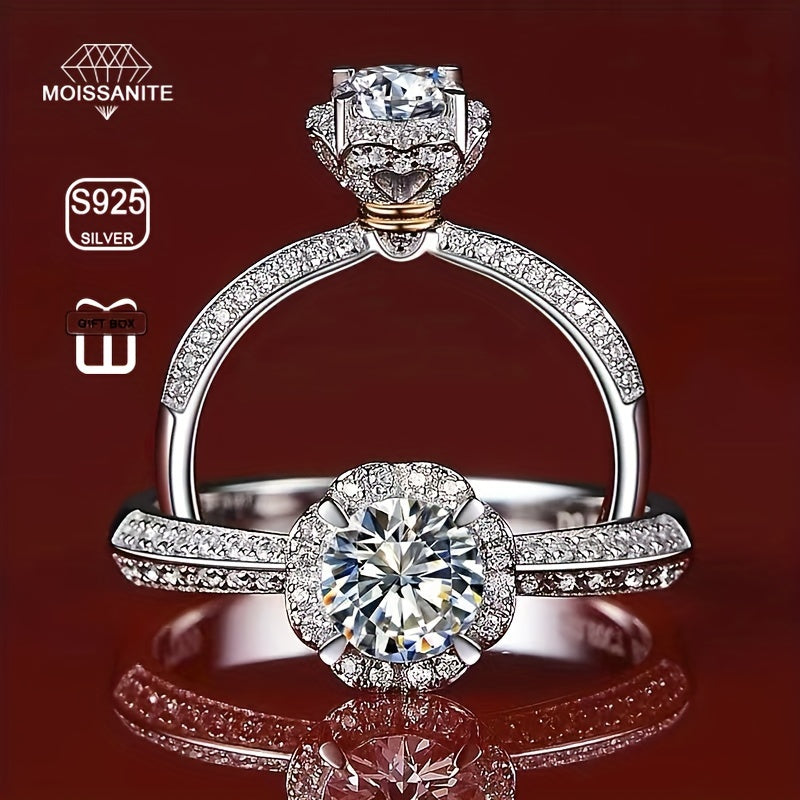 1ct Niche dizayni bilan bezatilgan Sterling Silver to'y halqasi, sovg'a qutisi bilan birga