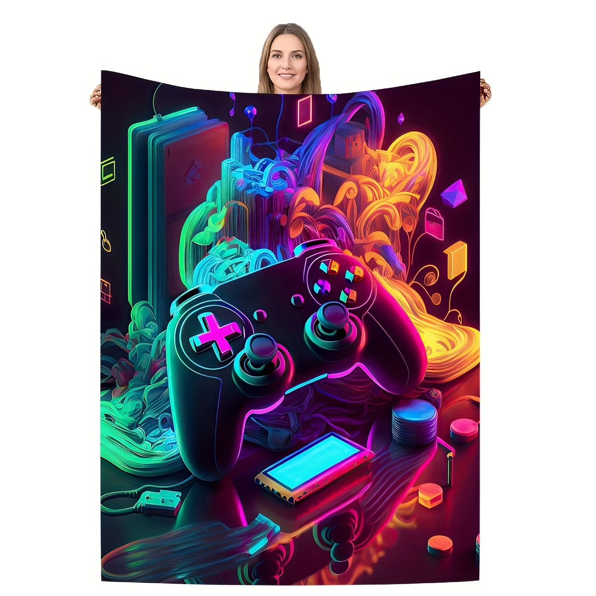 Stay warm and stylish with our 1pc Cool Gamepad Flannel Printed Blanket. This contemporary style blanket is soft and comfortable, perfect for use on travel, sofas, beds, offices, or as home decor. It also makes a great birthday gift for boys, girls, and