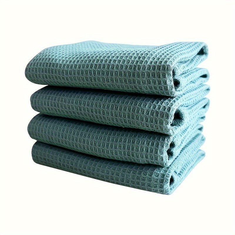 4 Waffle Weave Dish Cloths, 34.8cm Square - Absorbent Cotton Kitchen Towels, Solid Color Cleaning Rags for Home