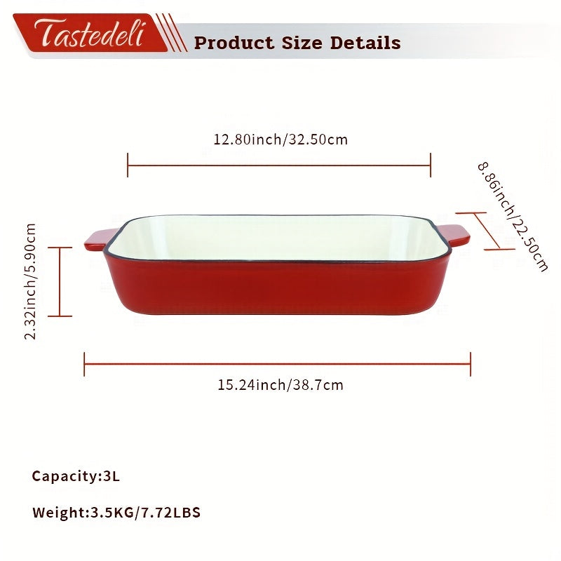 Taste Deli's Enameled Cast Iron Lasagna Pan is 33.02x22.86 cm - The Ideal Choice for Baking, Roasting, and Serving purposes.