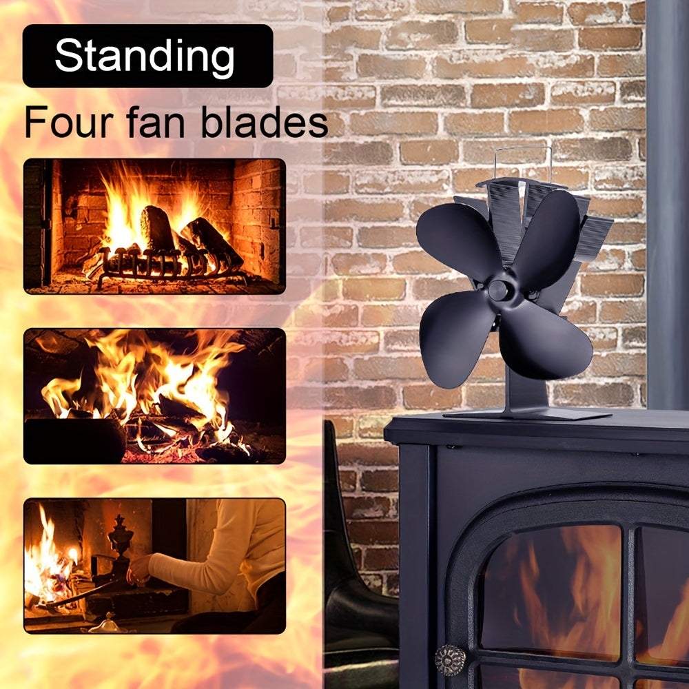 High-Quality, Portable Fireplace and Wood Stove Accessory - 4-Blade Heat Powered Stove Fan for Quiet and Efficient Home Heating