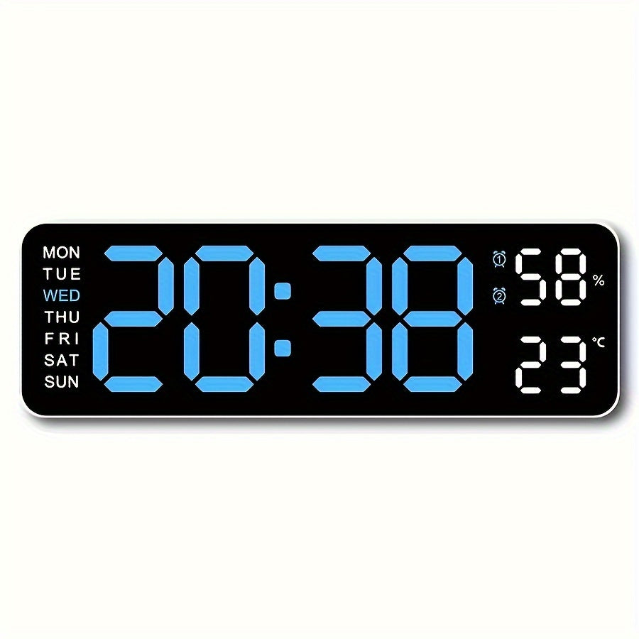 LED digital clock with temperature, humidity display - silent, multi-functional wall/table clock for home or office décor.