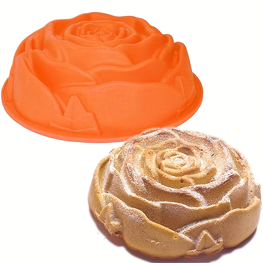 Silicone Cake Baking Pan with Big Rose Flower Design - Perfect for Birthday and Anniversary Cakes, Loaves, Muffins, Brownies, Cheesecakes, Tarts, Pies, Flans, Breads, and More - 24.0cm Diameter