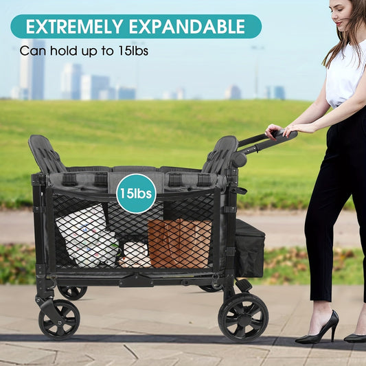 Universal Fit Stroller Wagon Cargo Net with Organizer for Extra Large Storage Space