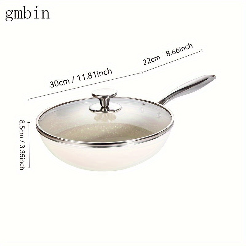 gmbin Ceramic non-stick frying pan is made of internet-famous shell porcelain, featuring a wheat rice stone flat bottom for deep frying.