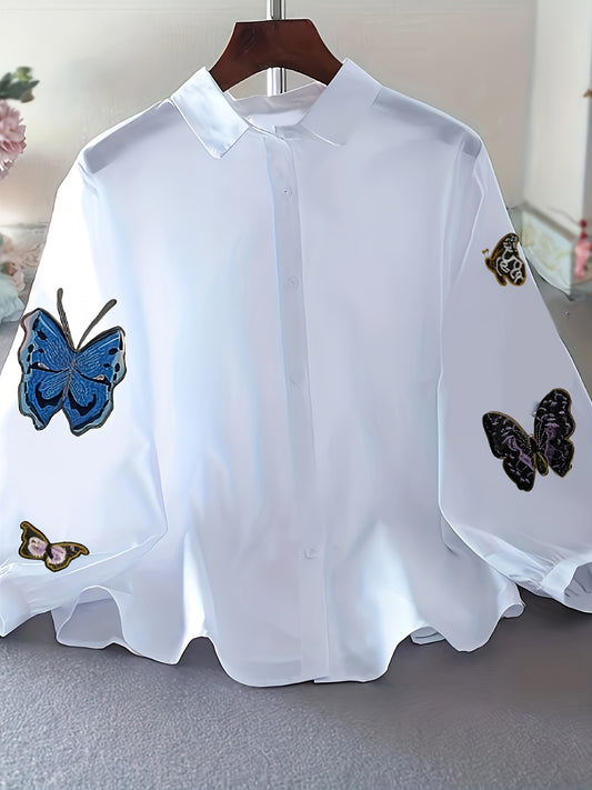 Women's Spring/Summer Butterfly Print Shirt with Long Sleeves