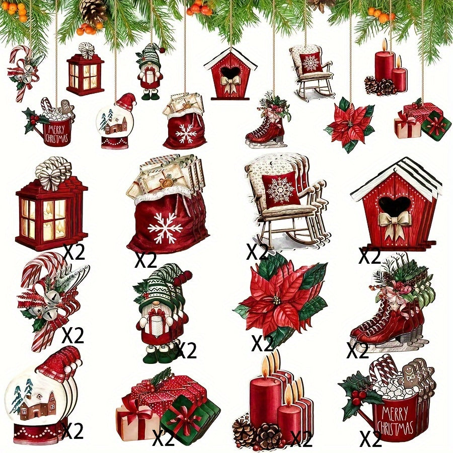 24-piece Festive Wooden Ornament Set for Holidays and Special Occasions