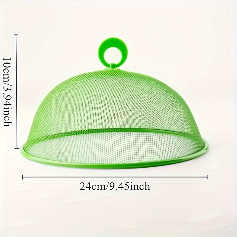 Mesh food cover made of stainless steel for use on indoor and outdoor tables, ideal for kitchen storage and organization. Can also be used as a lid for canister containers and other kitchen accessories.