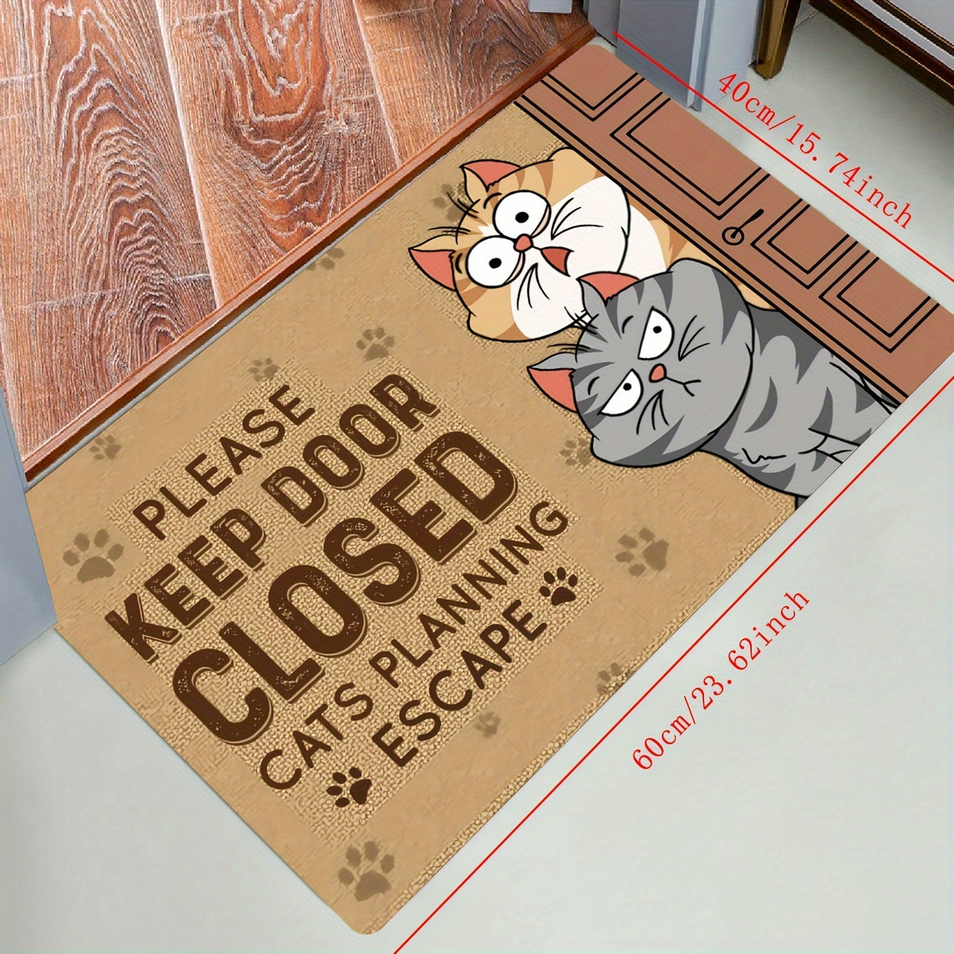 Whimsical Cat Welcome Indoor Doormat - Anti-Slip, Stain-Resistant Polyester Mat featuring "Please Keep Door Closed" Humor. Low Pile, Easy to Clean with Machine Washable for Home Decor