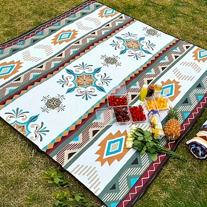 Versatile outdoor blanket for camping, beach, picnics, BBQ, hiking, and travel.