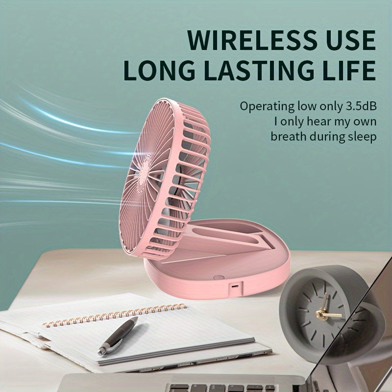 Portable Pedestal Fan: This foldable standing desk fan is perfect for on-the-go use. It features a 1200mAh rechargeable battery, and can also be used as a spray and fragrant fan. The telescopic design allows for 3 different speeds, as well as a timer