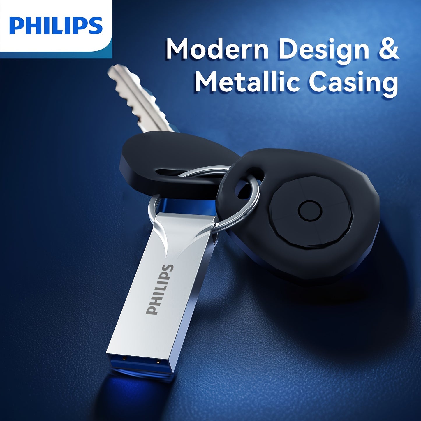 Large capacity USB flash drive with portable keychain design, suitable for most devices.