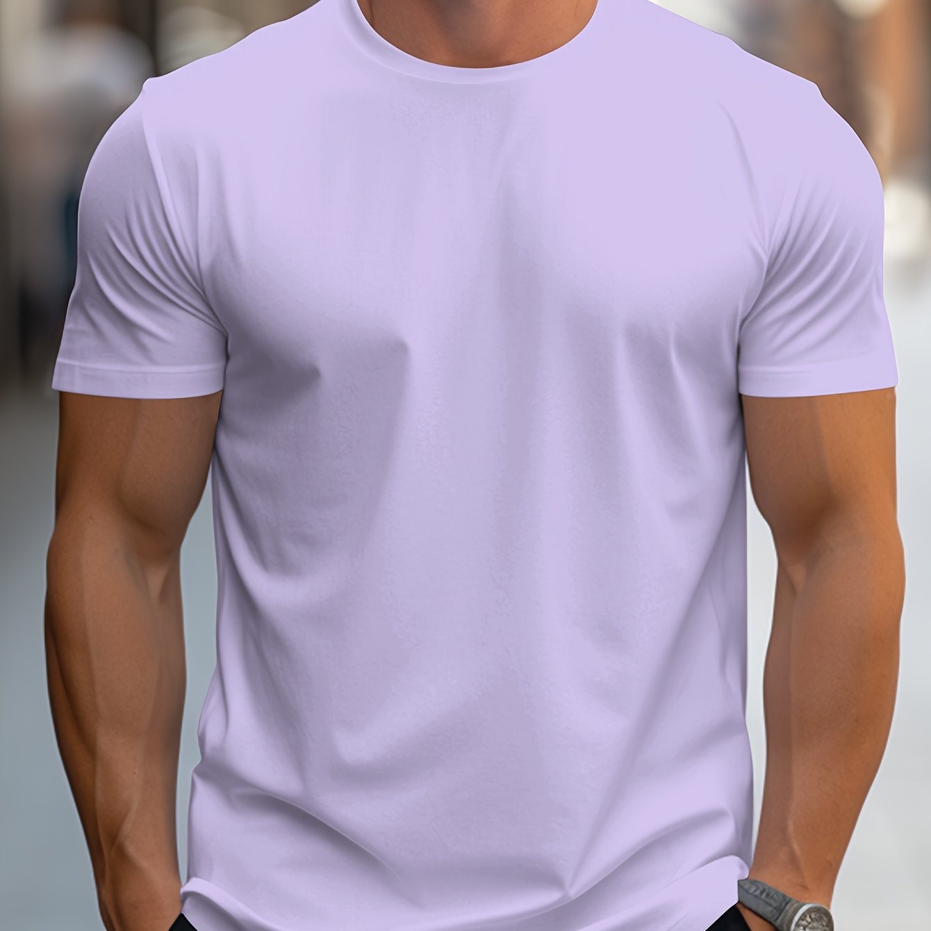 Classic Men's Round Neck Short Sleeve Tee for Spring and Summer