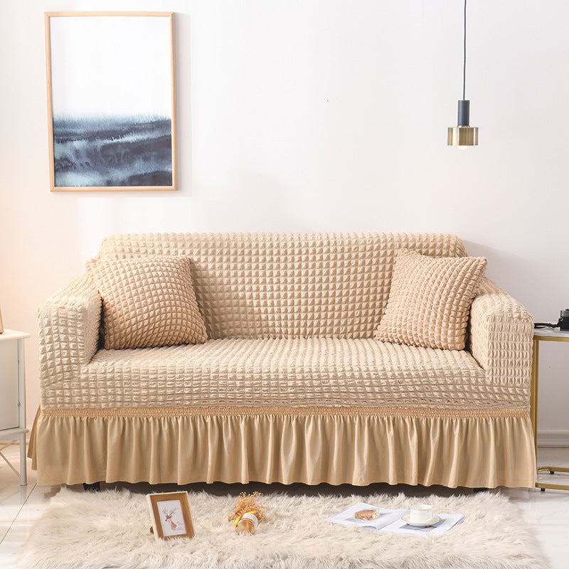 Stretch sofa slipcover with skirt, washable and durable, universal fit.