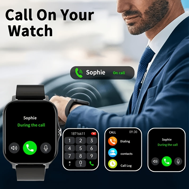 Borderless slim smart watch for iPhone and Android with wireless talk/receive, sports modes, sedentary alert, weather forecast, and message notifications - perfect gift for all.