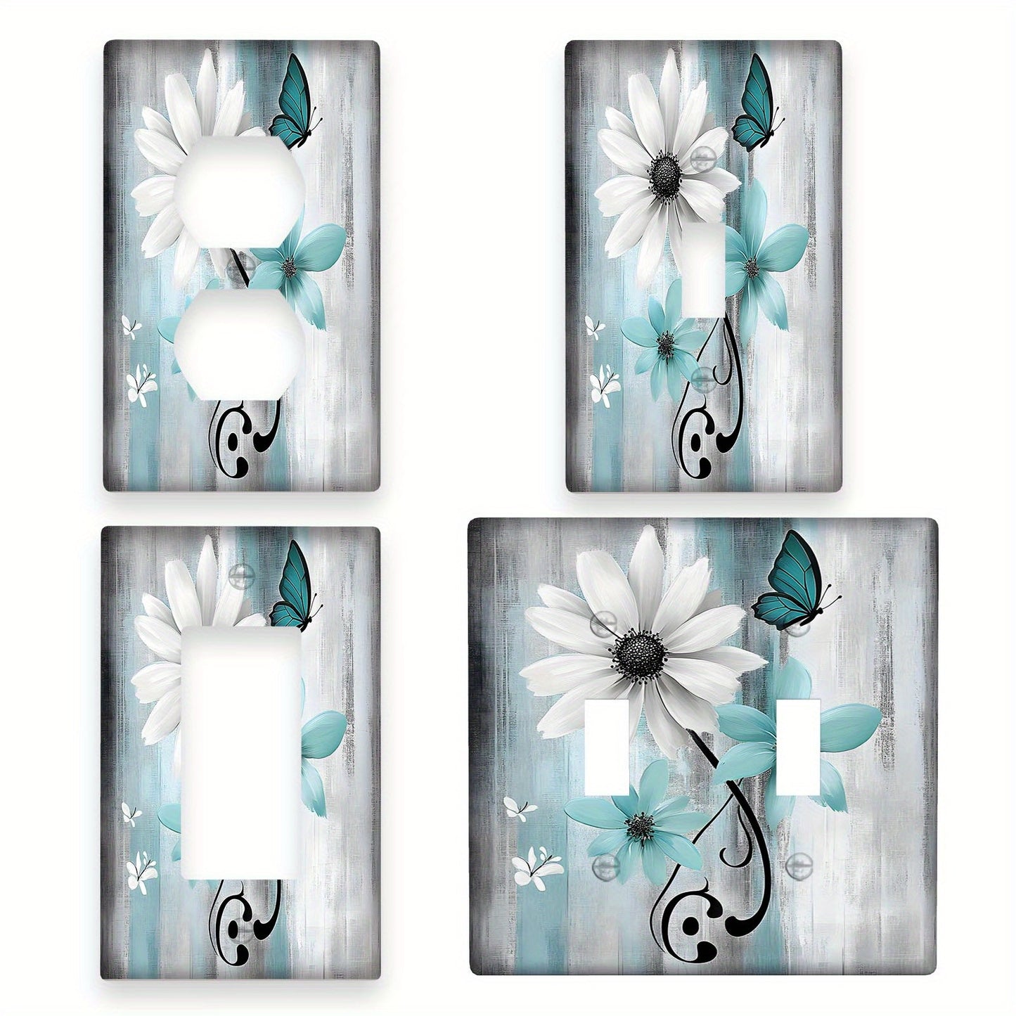 1pc Farm Teal Daisy Floral & Butterfly Wall Plate for Light Switches and Outlets - Versatile, Economic, & Easy to Clean.