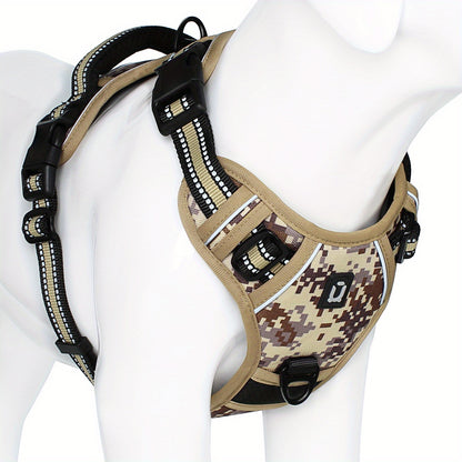 Reflective no-pull dog harness with handle for easy walking and training