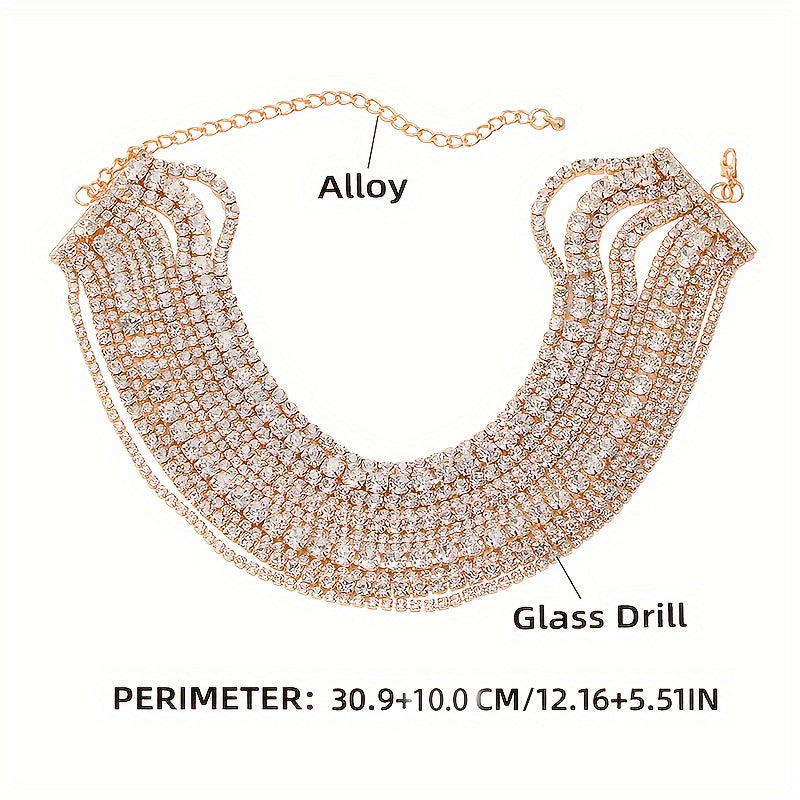 Elegant Rhinestone Necklace with Multi-Layer Choker Chain - Perfect for Women to Shine at Parties, Banquets, Weddings, and Eid Celebrations