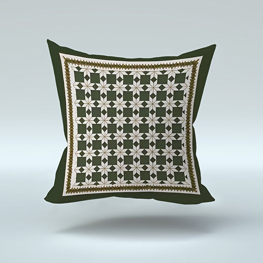 Chic geometric green throw pillow cover with charming design, 44.96x44.96cm in size. This reversible cover features a double-sided print and zipper closure for easy use. Made of machine-washable polyester, perfect for adding a touch of style to any room