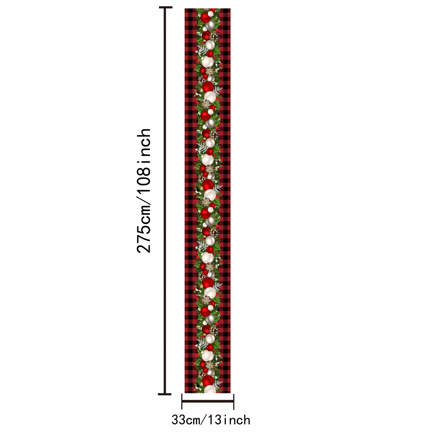 Polyester Merry Christmas Table Runner in Red Black Plaid Print for Holiday Decor and Gifts