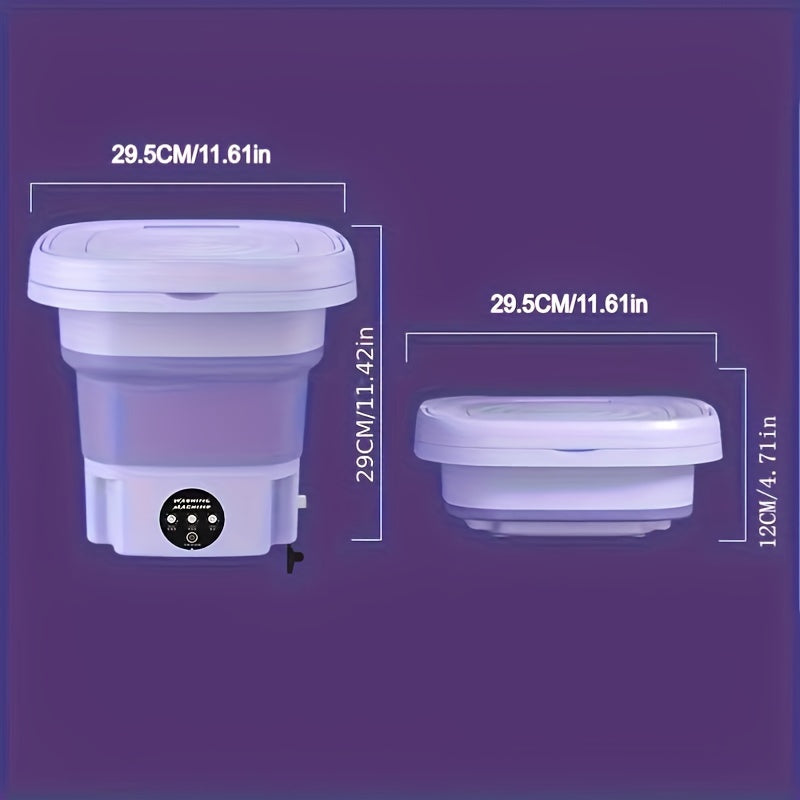 Portable 8L Folding Washing Machine with Touch Control, Ideal for Delicates, Socks & Underwear - Space-Saving, Easy to Store & Use, Great for Travel & Home - Purple & Gray Options Available.