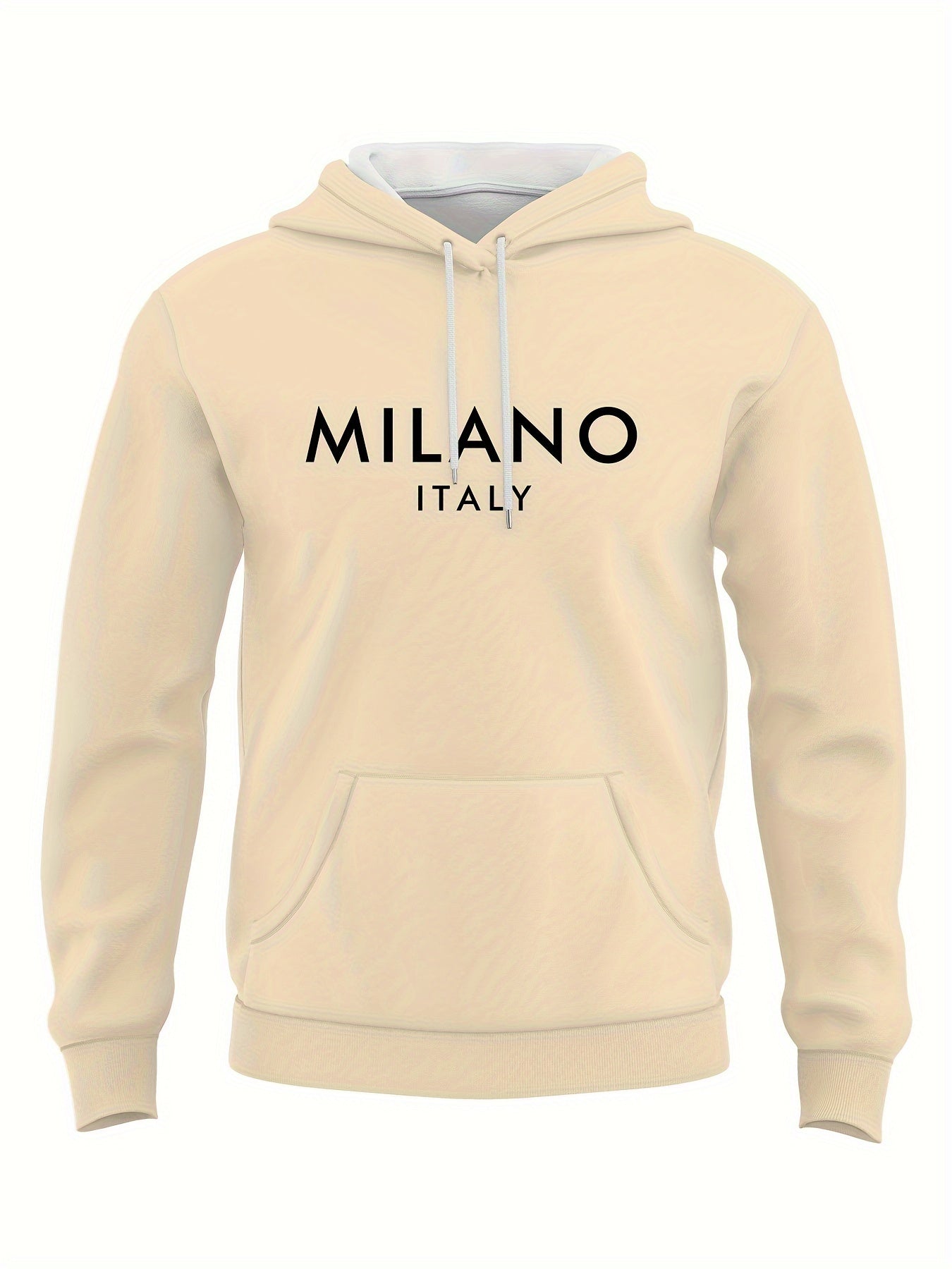 Men's casual beige hoodie set featuring stylish sports premium letter design, printed in 3D.