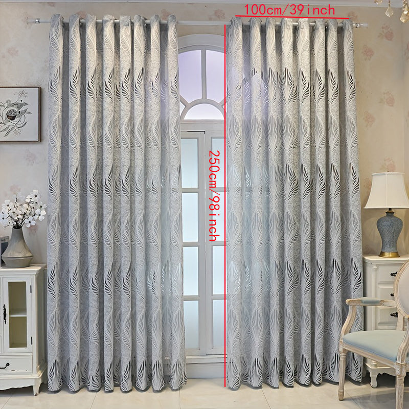 Beautiful European Retro Grey Hollow Feather Leaves Jacquard Yarn Curtain perfect for adding a touch of elegance to your bedroom, office, kitchen, living room, study or home decor.