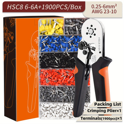 1 Set Ferrule Crimping Tool Kit with 1200 PCS Wire Connectors, Ferrule Crimper for Insulated Electrical Ferrules 23-7 AWG (0.25-10 mm²)