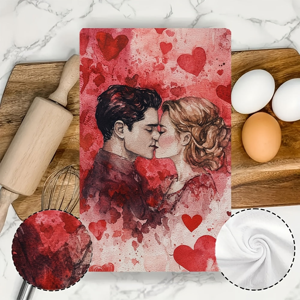 Celebrate Valentine's Day with these 2 luxurious Ultra Soft Kitchen Towels featuring a Romantic Love Forever Theme. These highly absorbent and machine washable dish hand towels measure 40.64x60.96 cm and feature a contemporary watercolor illustration