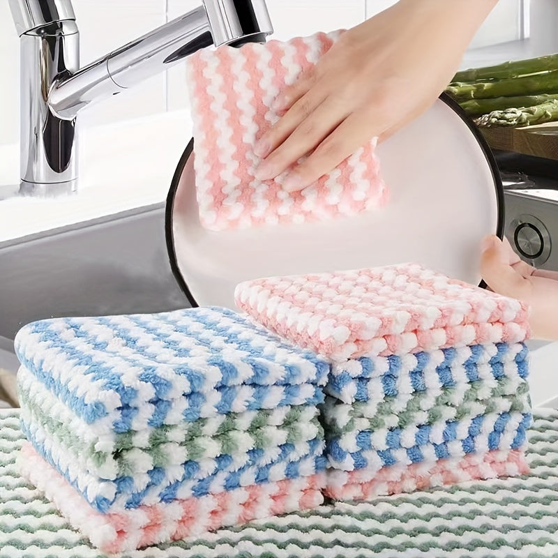 Pack of 10 Super Absorbent & Grease-Resistant Kitchen Towels - Long-lasting, Versatile Cleaning Cloths for Dishes, Counters & Beyond - Convenient to Wash