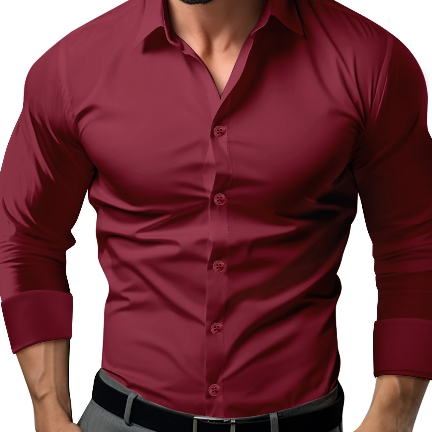 Men's cotton blend long sleeve lapel shirt for business/formal occasions, slim fit.