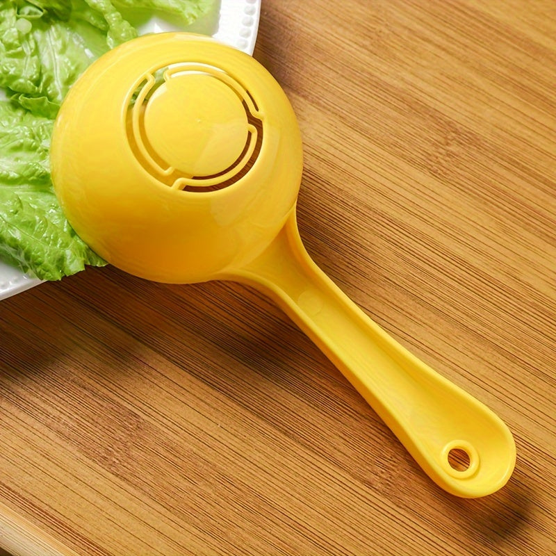 Large yellow plastic rice ball mold with easy-release feature, non-stick half-sphere design, and built-in strainer for kids' meals.