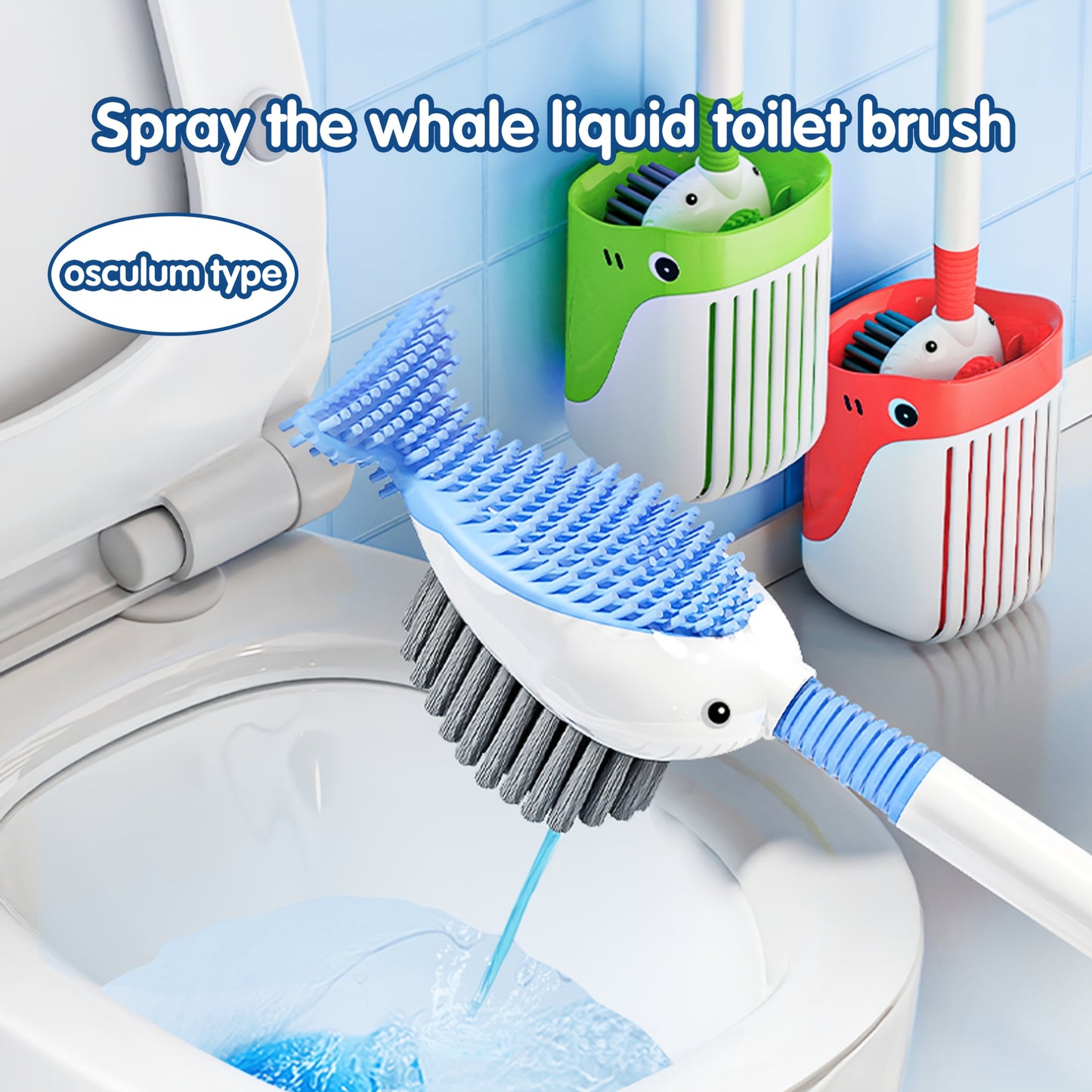 Silicone Whale-Shaped Toilet Brush with Soap Dispenser and Long Handle - Ideal for Cleaning Bathroom and Toilet, Comes with Suction Cup Holder for Easy Storage