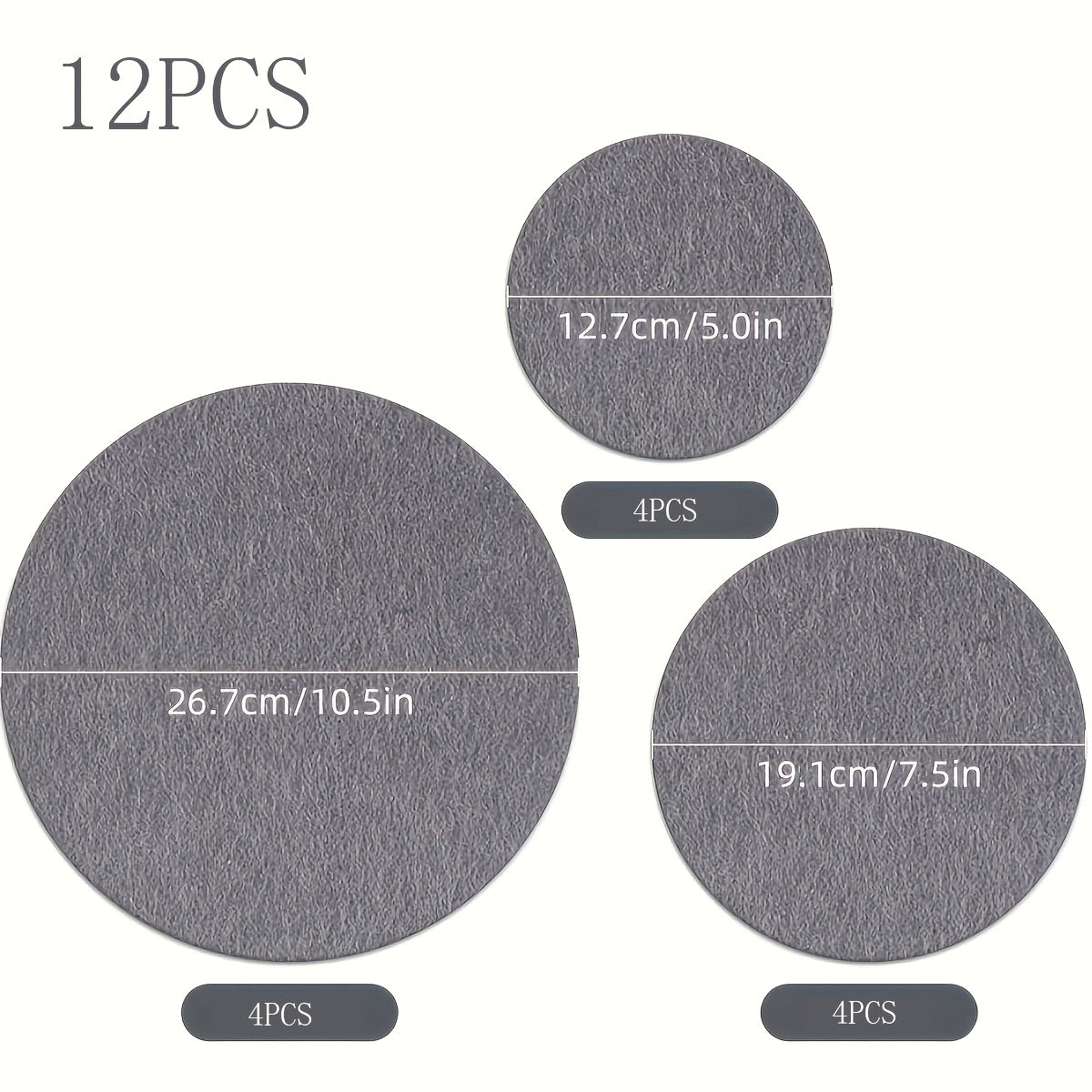 Набор из 12 круглых войлочных подставок под кастрюли и разделителей для тарелок - доступен в 3 размерах, устойчив к царапинам и теплу, идеально подходит для защиты посуды, тарелок и для хранения. Изготовлен из материала PC, не требует электричества.