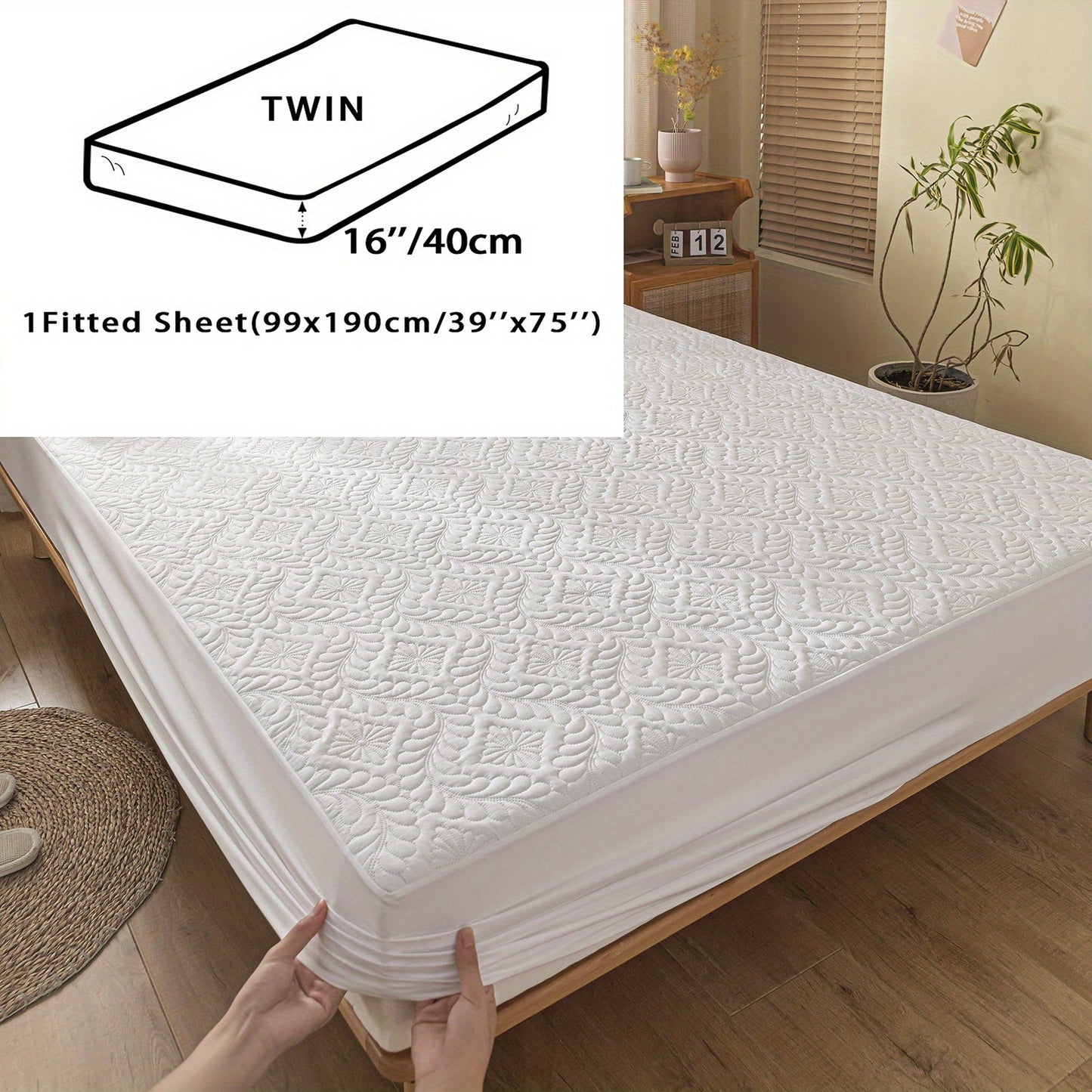 One set of two pieces of 100% waterproof mattress protector pillowcases made of 3D air bamboo fabric. The mattress cover is designed to provide cooling and is smooth, soft, and breathable. It is noiseless and washable, with a deep pocket size ranging