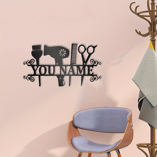 Personalize your hair salon with this custom wall decor featuring the name of your favorite hair stylist. Made from durable cast iron, this barber shop hanging art makes a perfect gift for any hairdresser. Surprise your loved one with this unique