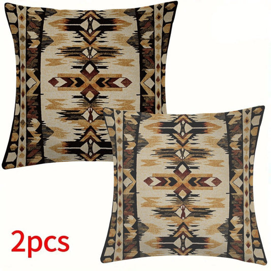 Set of 2 Stylish Native American-Inspired Antique Flannel Pillow Covers, 45.72x45.72 cm, Cozy Short Plush Cushion Cases with Zipper Closure, Easy to Clean in Washing Machine, Versatile All-Season Decorative Pillowcases for Couch, Bed, Car - Perfect for