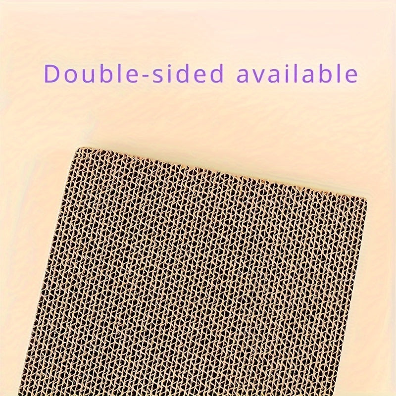 Durable cat scratcher pad made of extra-large corrugated cardboard, reversible with wave pattern, non-slip base, protects furniture and cares for cat's claws.